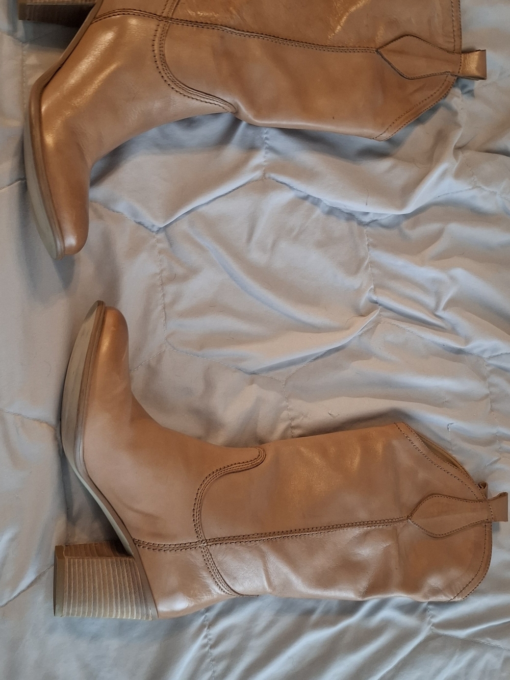 Tan Leather Mid-Calf Western Boots